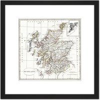 Artery8 Map Antique 1799 Cruttwell Scotland Historic Replica 8X8 Inch Square Wooden Framed Wall Art Print Picture with Mount in Black