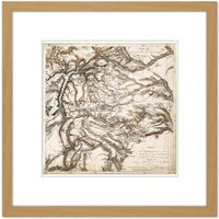 Artery8 Map Antique 1843 Munch Hardanger Voss Norway Replica 8X8 Inch Square Wooden Framed Wall Art Print Picture with Mount in Light Oak