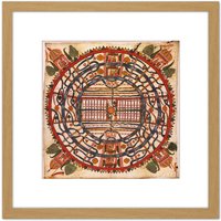 Artery8 Map Antique Cosmology 1890 Rajasthan Jain World Men Replica 8X8 Inch Square Wooden Framed Wall Art Print Picture with Mount in Light Oak