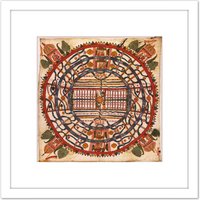 Artery8 Map Antique Cosmology 1890 Rajasthan Jain World Men Replica 8X8 Inch Square Wooden Framed Wall Art Print Picture with Mount in White