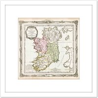 Artery8 Map Antique De La Tour 1766 Ireland Historic Replica 8X8 Inch Square Wooden Framed Wall Art Print Picture with Mount in White
