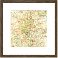 Artery8 Map Antique Gordon Gotch 1920 Brisbane City Plan Replica 8X8 Inch Square Wooden Framed Wall Art Print Picture with Mount in Brown