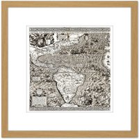 Artery8 Map Antique Gutierrez 1562 Americas Atlantic Replica 8X8 Inch Square Wooden Framed Wall Art Print Picture with Mount in Light Oak