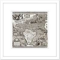 Artery8 Map Antique Gutierrez 1562 Americas Atlantic Replica 8X8 Inch Square Wooden Framed Wall Art Print Picture with Mount in White