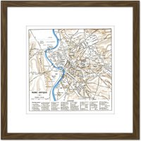 Artery8 Map Antique Historic 1870 Ancient Rome City Plan Replica 8X8 Inch Square Wooden Framed Wall Art Print Picture with Mount in Brown