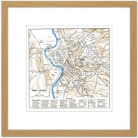 Artery8 Map Antique Historic 1870 Ancient Rome City Plan Replica 8X8 Inch Square Wooden Framed Wall Art Print Picture with Mount in Light Oak