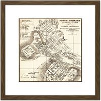 Artery8 Map Antique Kiepert 1903 Forum Rome Ancient Replica 8X8 Inch Square Wooden Framed Wall Art Print Picture with Mount in Brown