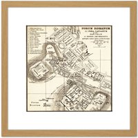 Artery8 Map Antique Kiepert 1903 Forum Rome Ancient Replica 8X8 Inch Square Wooden Framed Wall Art Print Picture with Mount in Light Oak