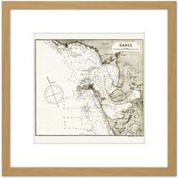 Artery8 Map Antique Rosser 1869 Cadiz Spain Historic Replica 8X8 Inch Square Wooden Framed Wall Art Print Picture with Mount in Light Oak