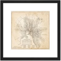 Artery8 Map Transport Mmtb 1922 Melbourne Trams Trains Replica 8X8 Inch Square Wooden Framed Wall Art Print Picture with Mount in Black