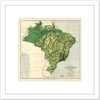 Artery8 Map Wells 1886 Brazil Physical Old Replica 8X8 Inch Square Wooden Framed Wall Art Print Picture with Mount in White