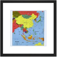 Artery8 Map Political Cia 2004 East Asia Historic Replica 8X8 Inch Square Wooden Framed Wall Art Print Picture with Mount in Black