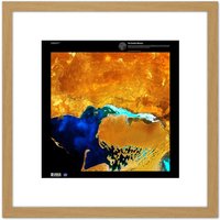 Artery8 Science Map Satellite Dardzha Turkmenistan Caspian 8X8 Inch Square Wooden Framed Wall Art Print Picture with Mount in Light Oak