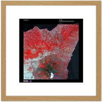 Artery8 Science Map Satellite Mount Etna Volcano Sicily Replica 8X8 Inch Square Wooden Framed Wall Art Print Picture with Mount in Light Oak