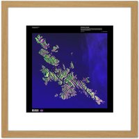 Artery8 Science Map Satellite Shetland Islands Scotland UK Replica 8X8 Inch Square Wooden Framed Wall Art Print Picture with Mount in Light Oak