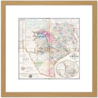 Artery8 Map Antique 1849 De Cordova Texas State USA Replica 8X8 Inch Square Wooden Framed Wall Art Print Picture with Mount in Light Oak