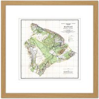 Artery8 Map Antique 1901 Donn Hawaii Hawaiian Islands USA Replica 8X8 Inch Square Wooden Framed Wall Art Print Picture with Mount in Light Oak