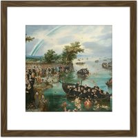 Artery8 Van De Venne Fishing For Souls Painting 8X8 Inch Square Wooden Framed Wall Art Print Picture with Mount in Brown