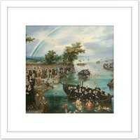 Artery8 Van De Venne Fishing For Souls Painting 8X8 Inch Square Wooden Framed Wall Art Print Picture with Mount in White