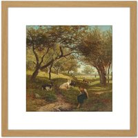 Artery8 Bilders The Goatherdess Farm Goat Painting 8X8 Inch Square Wooden Framed Wall Art Print Picture with Mount in Light Oak