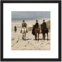 Artery8 Anton Mauve Morning Ride Along Beach Horse Painting 8X8 Inch Square Wooden Framed Wall Art Print Picture with Mount in Black