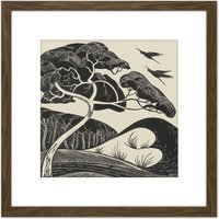 Artery8 Bernard Essers Dune Landscape Graphic Art 8X8 Inch Square Wooden Framed Wall Art Print Picture with Mount in Brown
