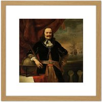 Artery8 Bol Michiel De Ruyter Lieutenant Admiral Painting 8X8 Inch Square Wooden Framed Wall Art Print Picture with Mount in Light Oak