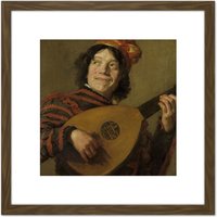 Artery8 Frans Hals The Lute Player Painting 8X8 Inch Square Wooden Framed Wall Art Print Picture with Mount in Brown