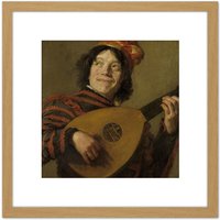 Artery8 Frans Hals The Lute Player Painting 8X8 Inch Square Wooden Framed Wall Art Print Picture with Mount in Light Oak