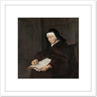 Artery8 Gabriel Metsu Old Woman Meditating Painting 8X8 Inch Square Wooden Framed Wall Art Print Picture with Mount in White
