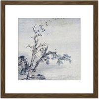 Artery8 Gao Qipei Trees Painting 8X8 Inch Square Wooden Framed Wall Art Print Picture with Mount in Brown