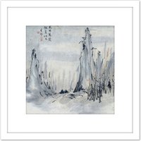 Artery8 Gao Qipei Trees Hills Painting 8X8 Inch Square Wooden Framed Wall Art Print Picture with Mount in White
