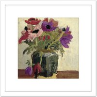 Artery8 Breitner Ginger Pot With Anemones Painting 8X8 Inch Square Wooden Framed Wall Art Print Picture with Mount in White