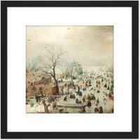 Artery8 Avercamp Winter Landscape Ice Skaters Painting 8X8 Inch Square Wooden Framed Wall Art Print Picture with Mount in Black