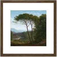 Artery8 Voogd Italianate Landscape With Pines Painting 8X8 Inch Square Wooden Framed Wall Art Print Picture with Mount in Brown