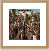 Artery8 Van Oostsanen The Crucifixion Painting 8X8 Inch Square Wooden Framed Wall Art Print Picture with Mount in Light Oak