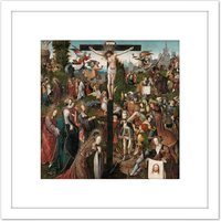 Artery8 Van Oostsanen The Crucifixion Painting 8X8 Inch Square Wooden Framed Wall Art Print Picture with Mount in White