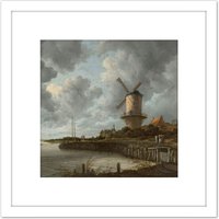 Artery8 Van Ruisdael Windmill Wijk Bij Duurstede Painting 8X8 Inch Square Wooden Framed Wall Art Print Picture with Mount in White