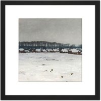 Artery8 Van Ruisdael Winter Landscape Snow Trees Painting 8X8 Inch Square Wooden Framed Wall Art Print Picture with Mount in Black