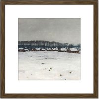 Artery8 Van Ruisdael Winter Landscape Snow Trees Painting 8X8 Inch Square Wooden Framed Wall Art Print Picture with Mount in Brown