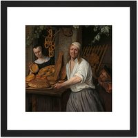 Artery8 Steen The Baker & Wife Arent Oostwaard Painting 8X8 Inch Square Wooden Framed Wall Art Print Picture with Mount in Black