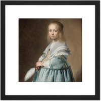 Artery8 Verspronck Portrait Dressed In Blue Painting 8X8 Inch Square Wooden Framed Wall Art Print Picture with Mount in Black