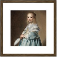 Artery8 Verspronck Portrait Dressed In Blue Painting 8X8 Inch Square Wooden Framed Wall Art Print Picture with Mount in Brown