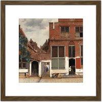 Artery8 Vermeer View Of Houses In Delft The Little Street 8X8 Inch Square Wooden Framed Wall Art Print Picture with Mount in Brown