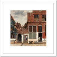 Artery8 Vermeer View Of Houses In Delft The Little Street 8X8 Inch Square Wooden Framed Wall Art Print Picture with Mount in White