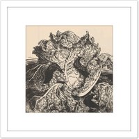 Artery8 Julie De Graag Three Slugs On A Cabbage Woodcut 8X8 Inch Square Wooden Framed Wall Art Print Picture with Mount in White