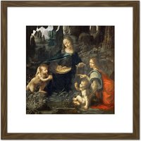 Artery8 Leonardo Da Vinci Virgin Of The Rocks Painting 8X8 Inch Square Wooden Framed Wall Art Print Picture with Mount in Brown