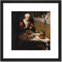 Artery8 Maes Old Woman Saying Grace The Prayer Without End 8X8 Inch Square Wooden Framed Wall Art Print Picture with Mount in Black