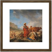 Artery8 Berchem Ruth & Boas Religious Painting 8X8 Inch Square Wooden Framed Wall Art Print Picture with Mount in Brown