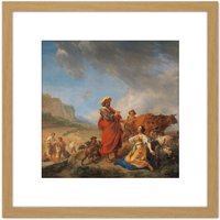Artery8 Berchem Ruth & Boas Religious Painting 8X8 Inch Square Wooden Framed Wall Art Print Picture with Mount in Light Oak